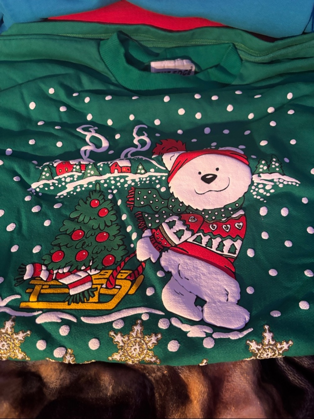 Green Holiday Bear Graphic Crewneck Sweater